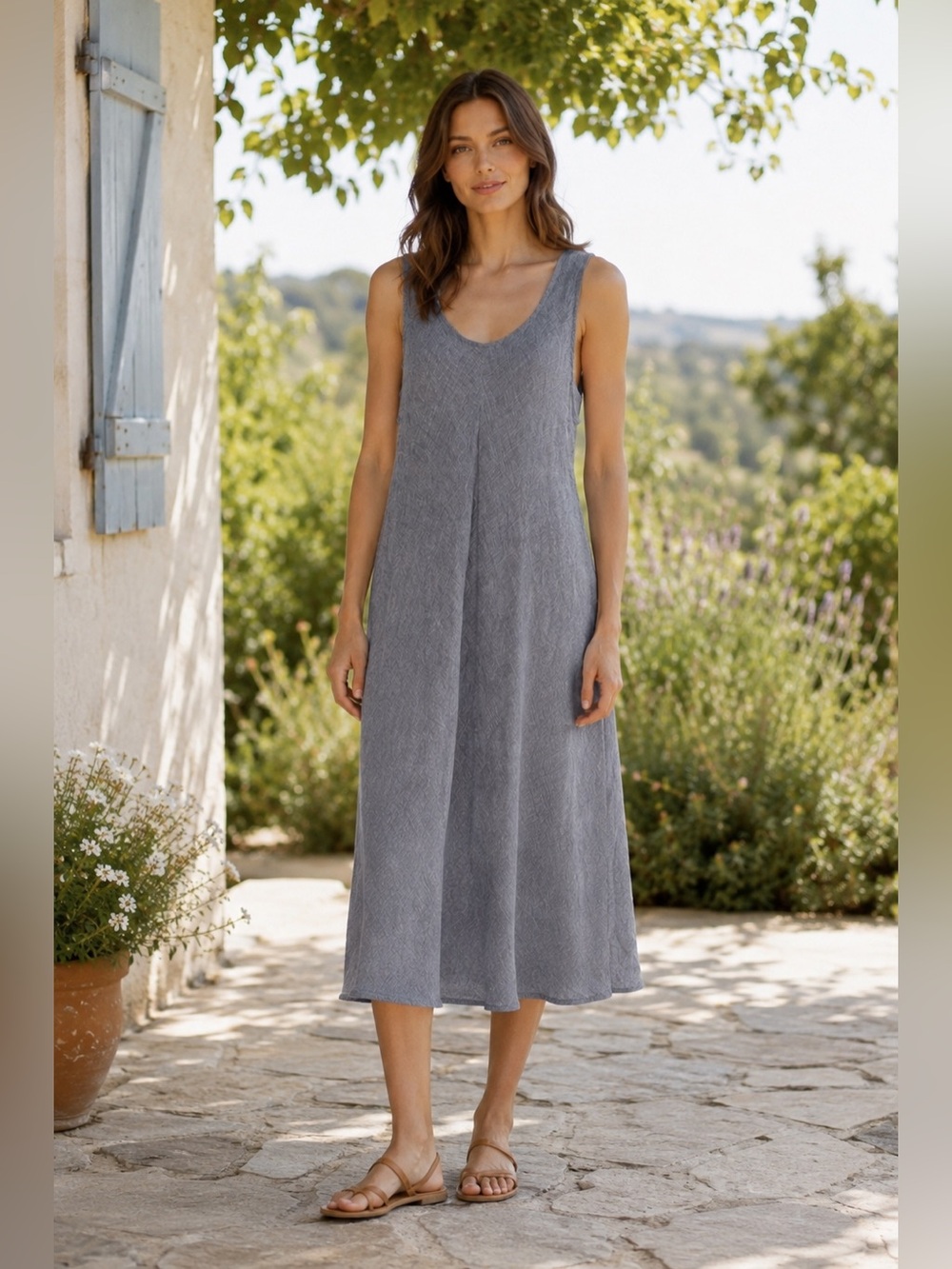CP Shades linen minimalist midi maxi sleeveless heather grey gray dress Medium